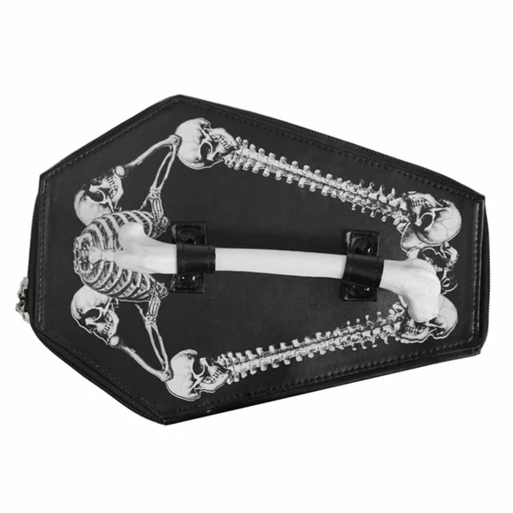 Kreepsville Black Coffin-Shaped Handbag with Skeleton Design - Picture 2 of 12